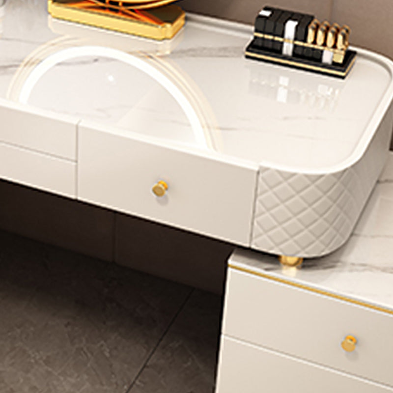 Glam Wooden Makeup Vanity Desk with Drawer, Grey/White Vanity Set