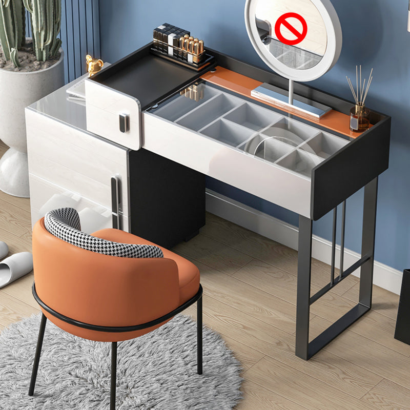 Contemporary Glass Top Make-up Vanity 3 Drawer Vanity Dressing Table Set
