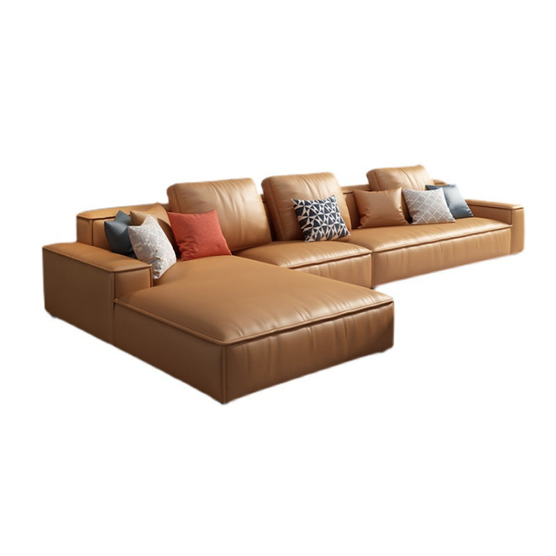 Loose Back Faux Leather Sofa with Chaise Square Arm Sofa - 70.87" D