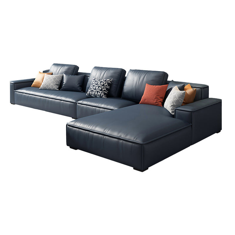 Loose Back Faux Leather Sofa with Chaise Square Arm Sofa - 70.87" D