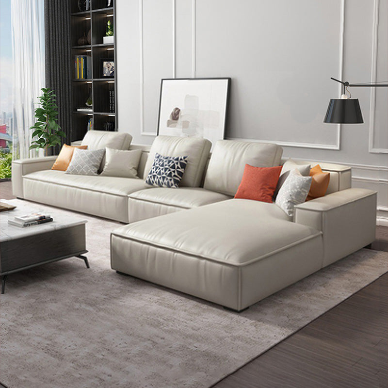 Loose Back Faux Leather Sofa with Chaise Square Arm Sofa - 70.87" D