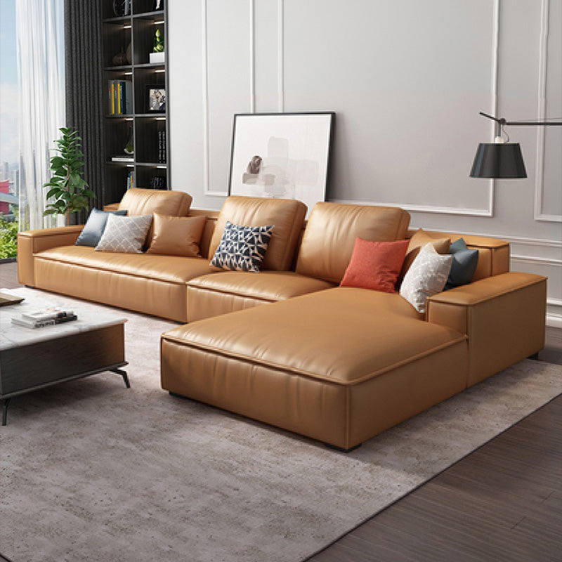 Loose Back Faux Leather Sofa with Chaise Square Arm Sofa - 70.87" D