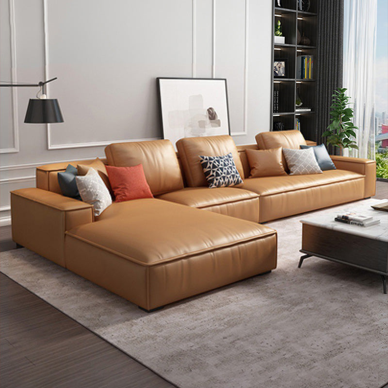 Loose Back Faux Leather Sofa with Chaise Square Arm Sofa - 70.87" D