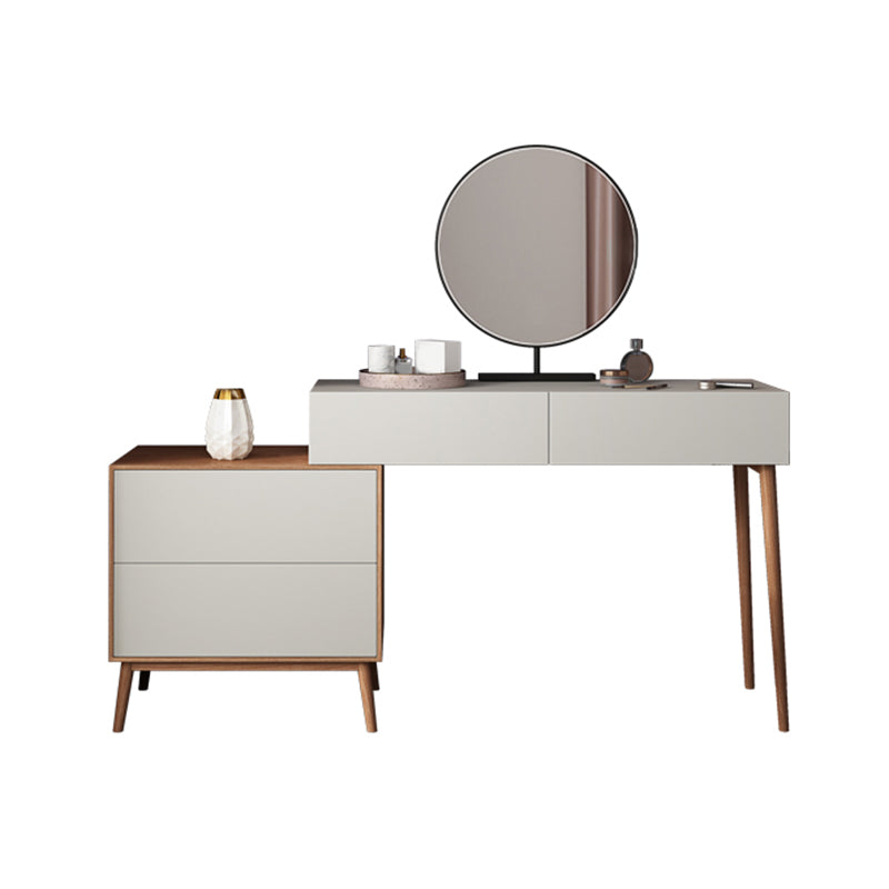 Contemporary Vanity Table and Stool Set With Mirror, Wood Makeup Vanity Set