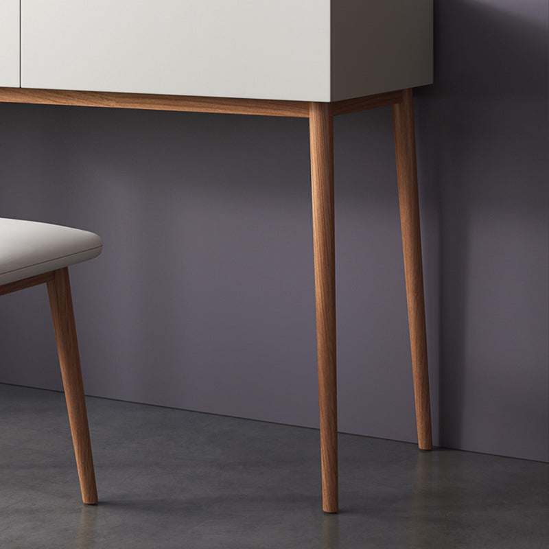 Contemporary Vanity Table and Stool Set With Mirror, Wood Makeup Vanity Set