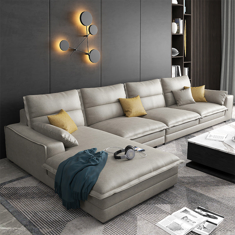 4-Seater Faux Leather Sectional with Pillows Back and Square Arms