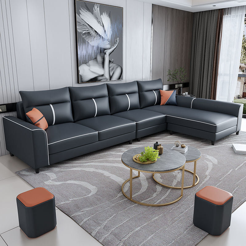 Faux Leather Sectional Sofa ,37.4" Tall Square Arm Sectional Sofa