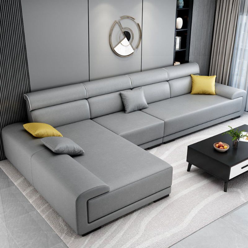 Faux Leather 4-Seater Sectional with Adjustable Head Pillow 70.87" W