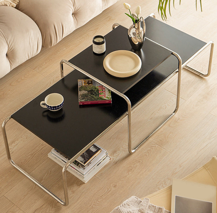 Contemporary Coffee Table with Wooden Top and Steel Sled Base