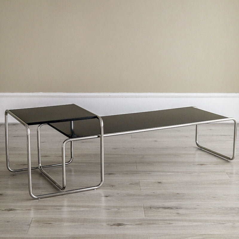Contemporary Coffee Table with Wooden Top and Steel Sled Base