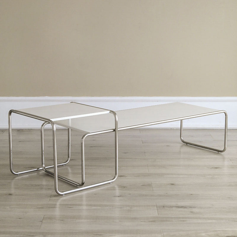 Contemporary Coffee Table with Wooden Top and Steel Sled Base