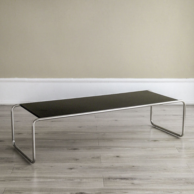 Contemporary Coffee Table with Wooden Top and Steel Sled Base