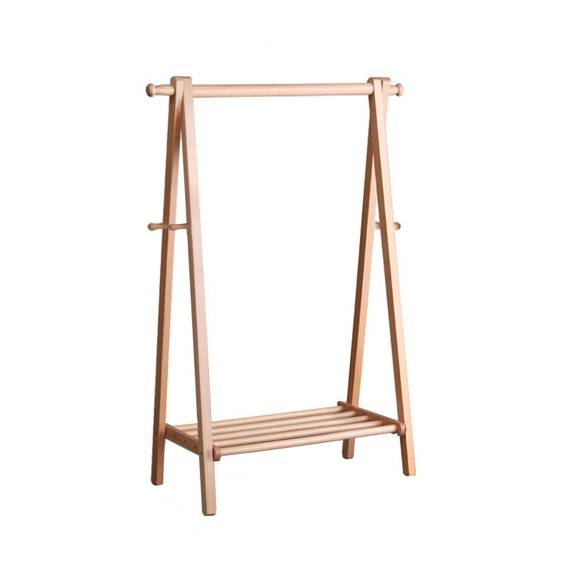 Modern Free Standing 4 Coat Hooks Wood Coat Rack with Storage Shelves