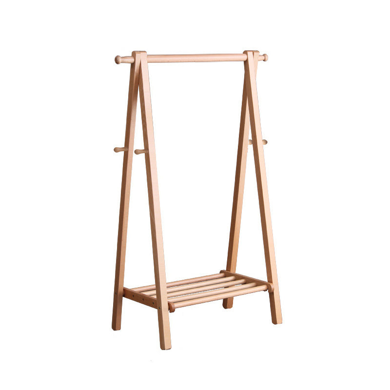 Modern Free Standing 4 Coat Hooks Wood Coat Rack with Storage Shelves