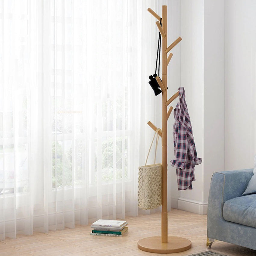 Modern Style Coat Rack Solid Pine Wood Free Standing Hooks Design Coat Rack
