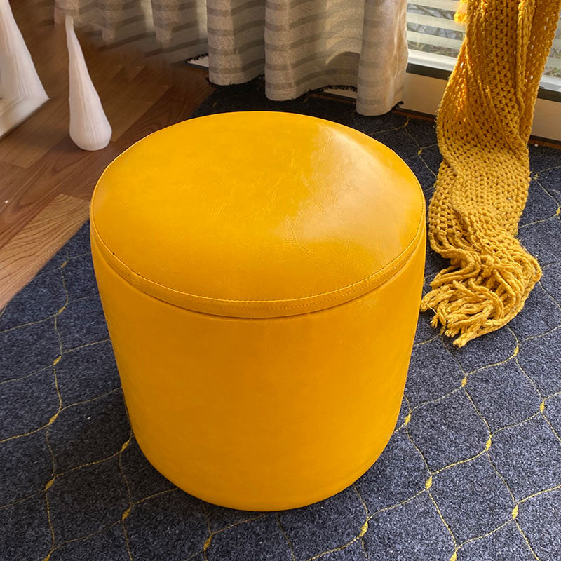 Faux Leather Ottoman Plain Round Stain Resistant Pouf Ottoman with Storage