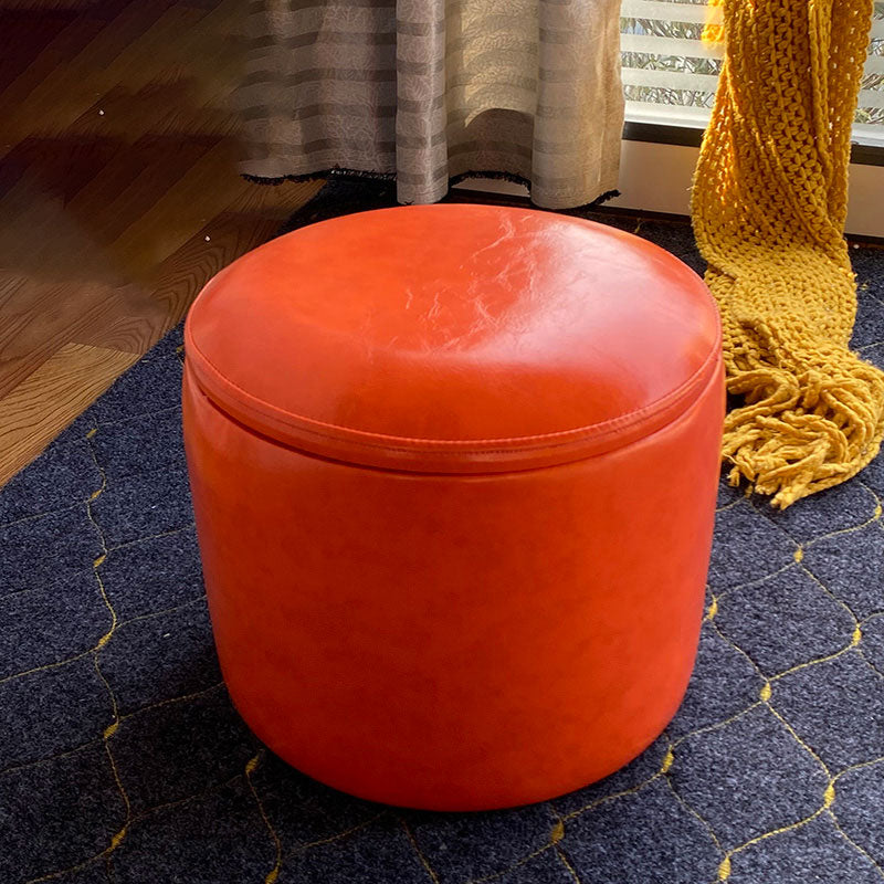 Faux Leather Ottoman Plain Round Stain Resistant Pouf Ottoman with Storage