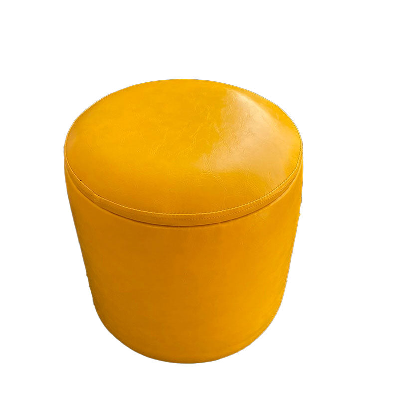 Faux Leather Ottoman Plain Round Stain Resistant Pouf Ottoman with Storage