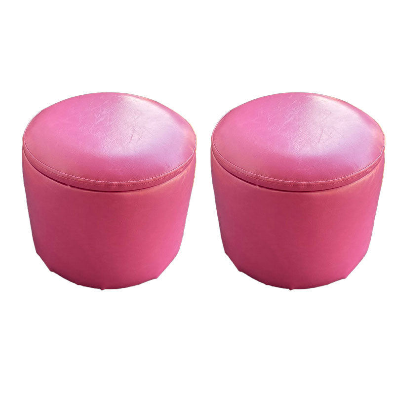 Faux Leather Ottoman Plain Round Stain Resistant Pouf Ottoman with Storage