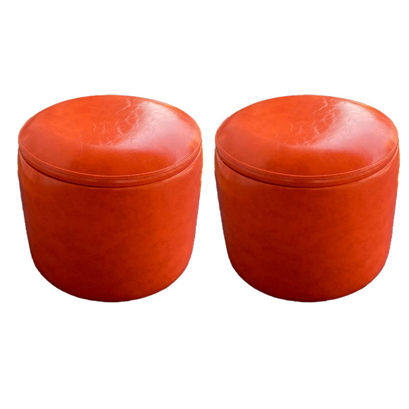 Faux Leather Ottoman Plain Round Stain Resistant Pouf Ottoman with Storage