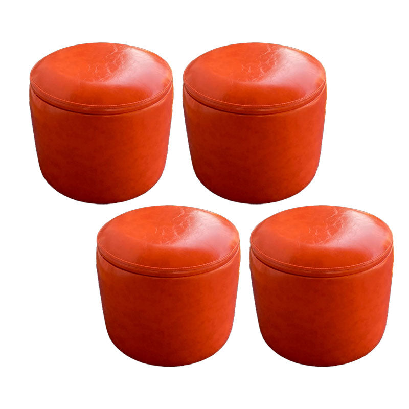 Faux Leather Ottoman Plain Round Stain Resistant Pouf Ottoman with Storage