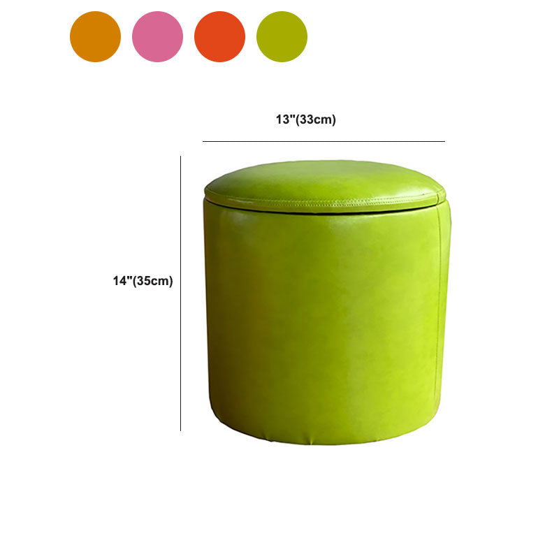 Faux Leather Ottoman Plain Round Stain Resistant Pouf Ottoman with Storage