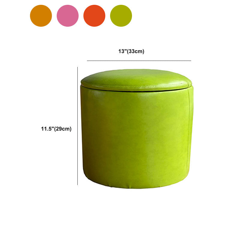 Faux Leather Ottoman Plain Round Stain Resistant Pouf Ottoman with Storage