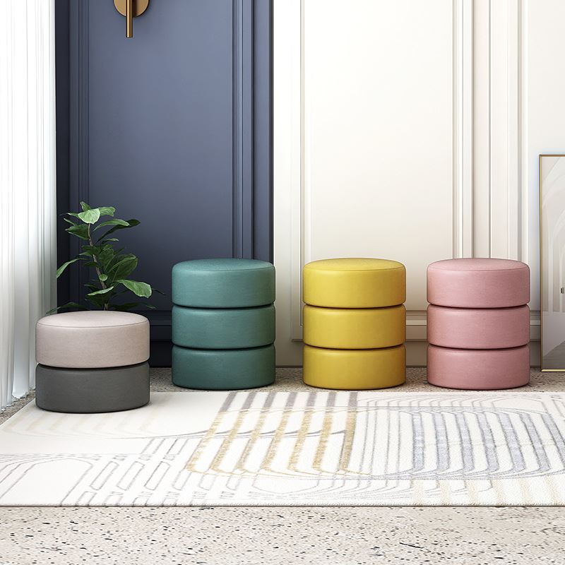 Solid Color Pouf Fabric Round Scratch Resistant Contemporary Pouf Ottoman