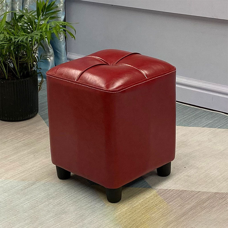 Modern Square Ottoman Plain Water Resistant Faux Leather Stain Resistant Tufted Ottoman