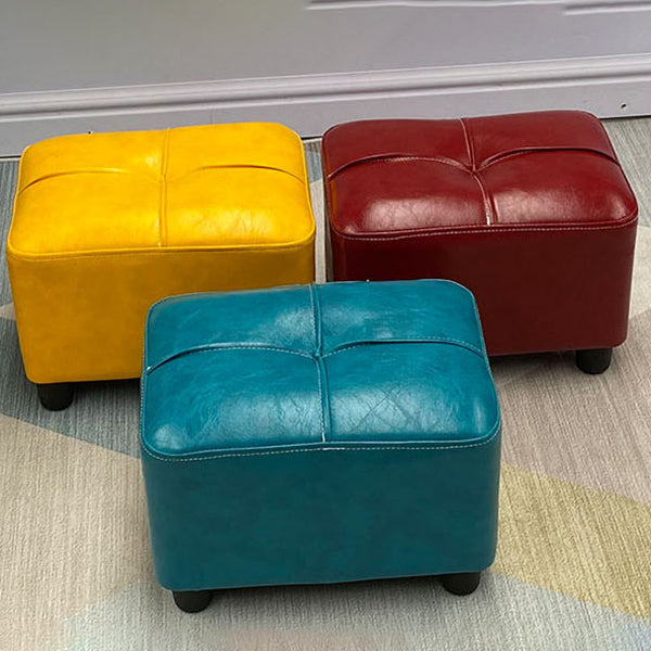 Modern Square Ottoman Plain Water Resistant Faux Leather Stain Resistant Tufted Ottoman