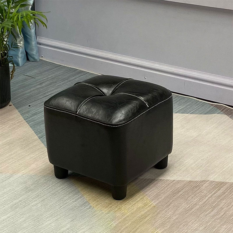 Modern Square Ottoman Plain Water Resistant Faux Leather Stain Resistant Tufted Ottoman