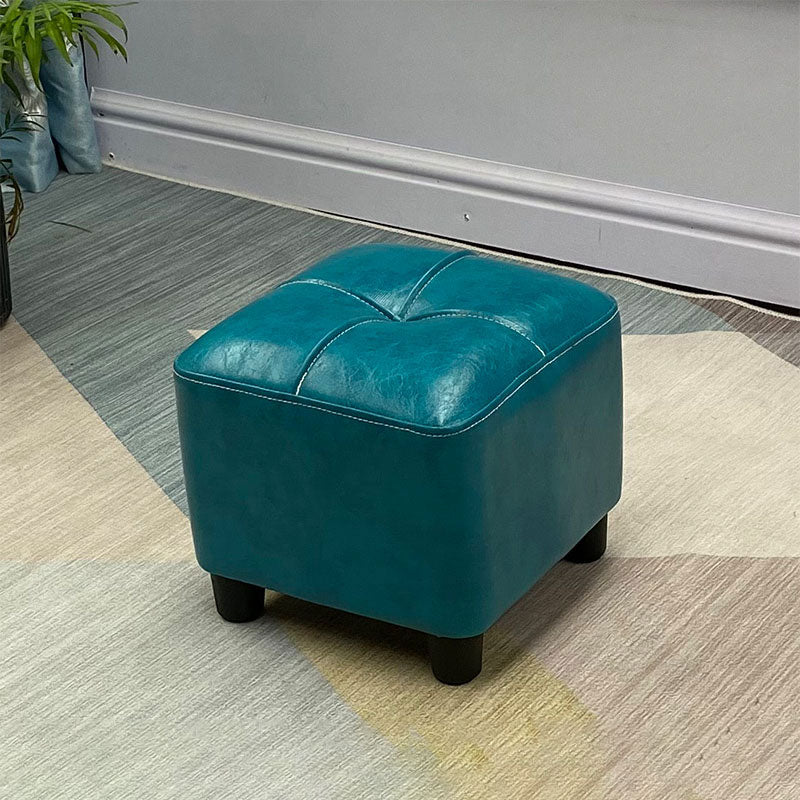 Modern Square Ottoman Plain Water Resistant Faux Leather Stain Resistant Tufted Ottoman