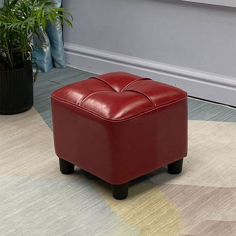 Modern Square Ottoman Plain Water Resistant Faux Leather Stain Resistant Tufted Ottoman