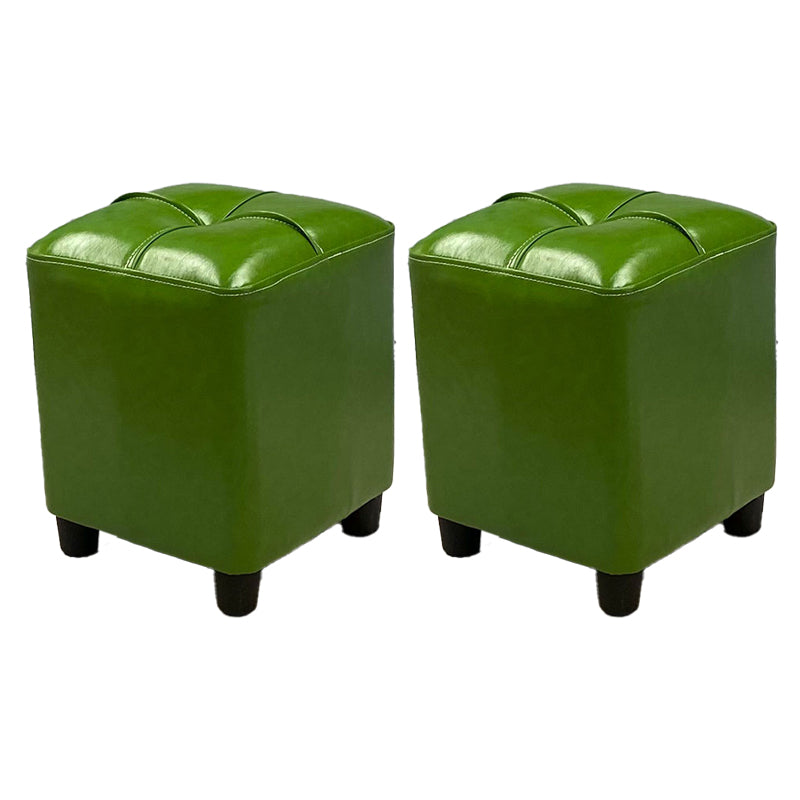 Modern Square Ottoman Plain Water Resistant Faux Leather Stain Resistant Tufted Ottoman