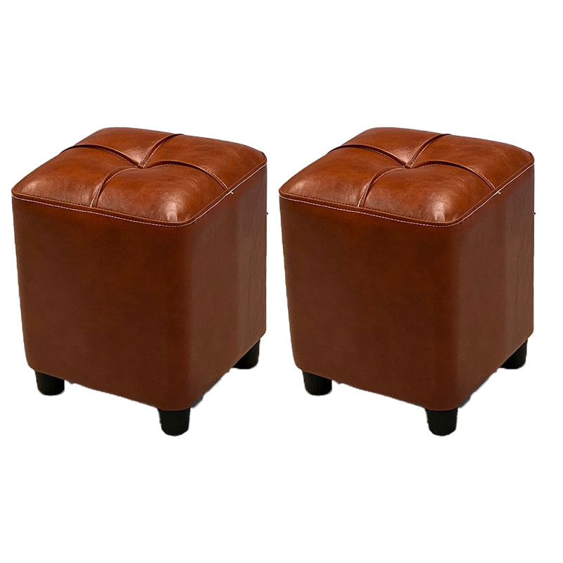 Modern Square Ottoman Plain Water Resistant Faux Leather Stain Resistant Tufted Ottoman