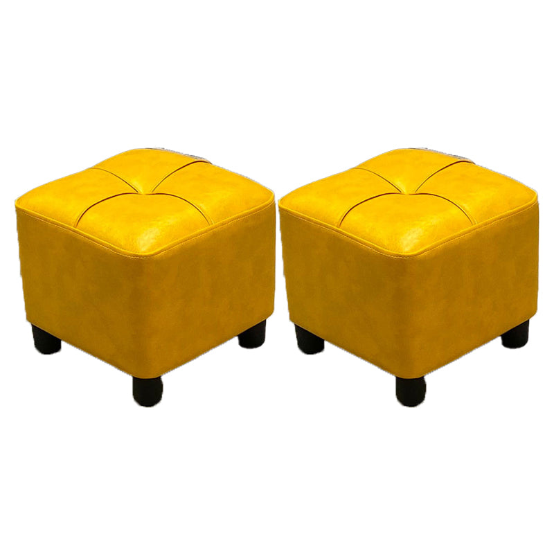 Modern Square Ottoman Plain Water Resistant Faux Leather Stain Resistant Tufted Ottoman