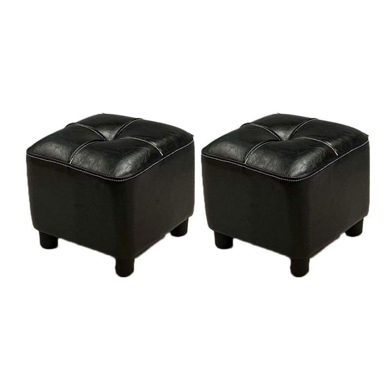 Modern Square Ottoman Plain Water Resistant Faux Leather Stain Resistant Tufted Ottoman