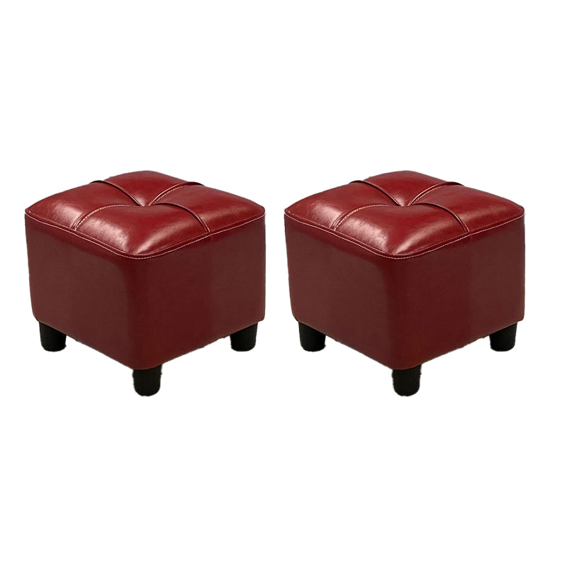 Modern Square Ottoman Plain Water Resistant Faux Leather Stain Resistant Tufted Ottoman