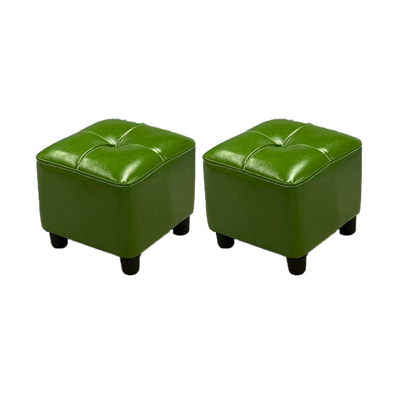 Modern Square Ottoman Plain Water Resistant Faux Leather Stain Resistant Tufted Ottoman