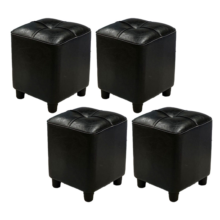 Modern Square Ottoman Plain Water Resistant Faux Leather Stain Resistant Tufted Ottoman