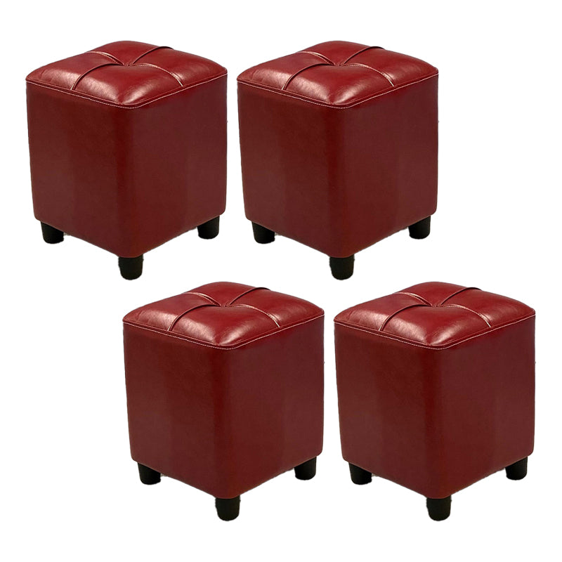 Modern Square Ottoman Plain Water Resistant Faux Leather Stain Resistant Tufted Ottoman