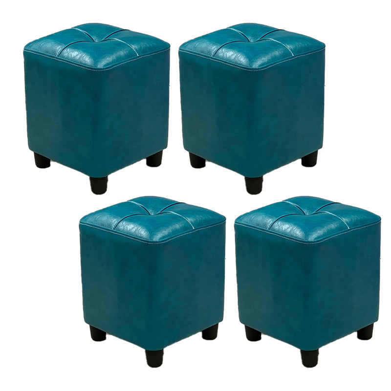 Modern Square Ottoman Plain Water Resistant Faux Leather Stain Resistant Tufted Ottoman