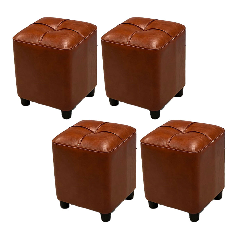 Modern Square Ottoman Plain Water Resistant Faux Leather Stain Resistant Tufted Ottoman