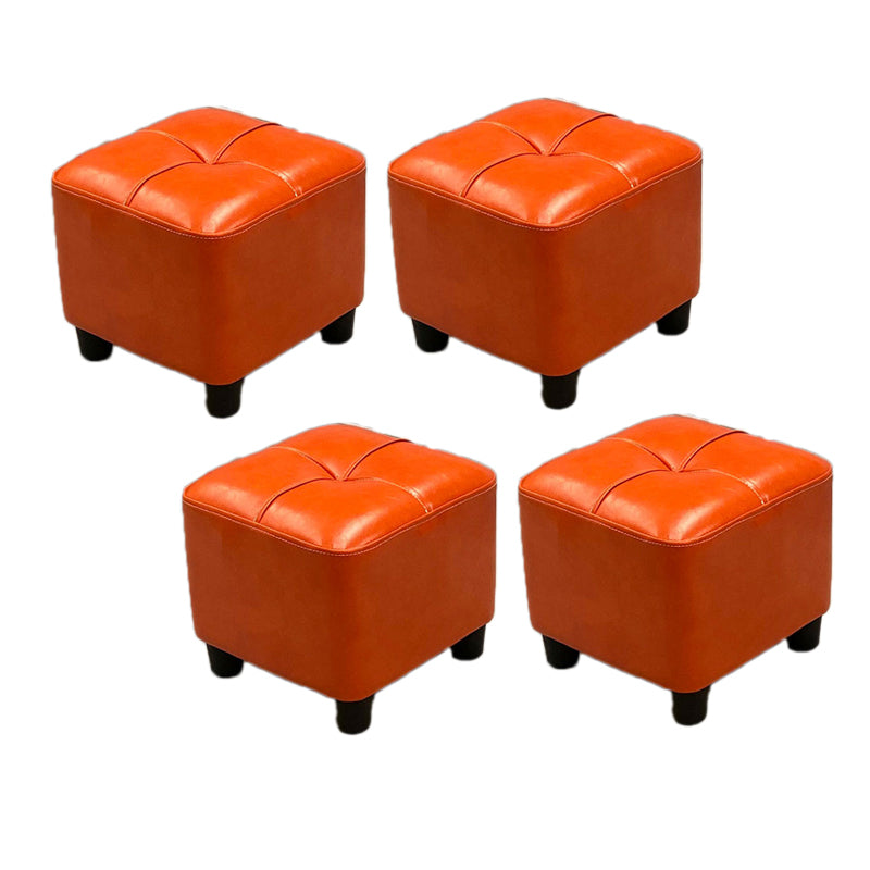 Modern Square Ottoman Plain Water Resistant Faux Leather Stain Resistant Tufted Ottoman