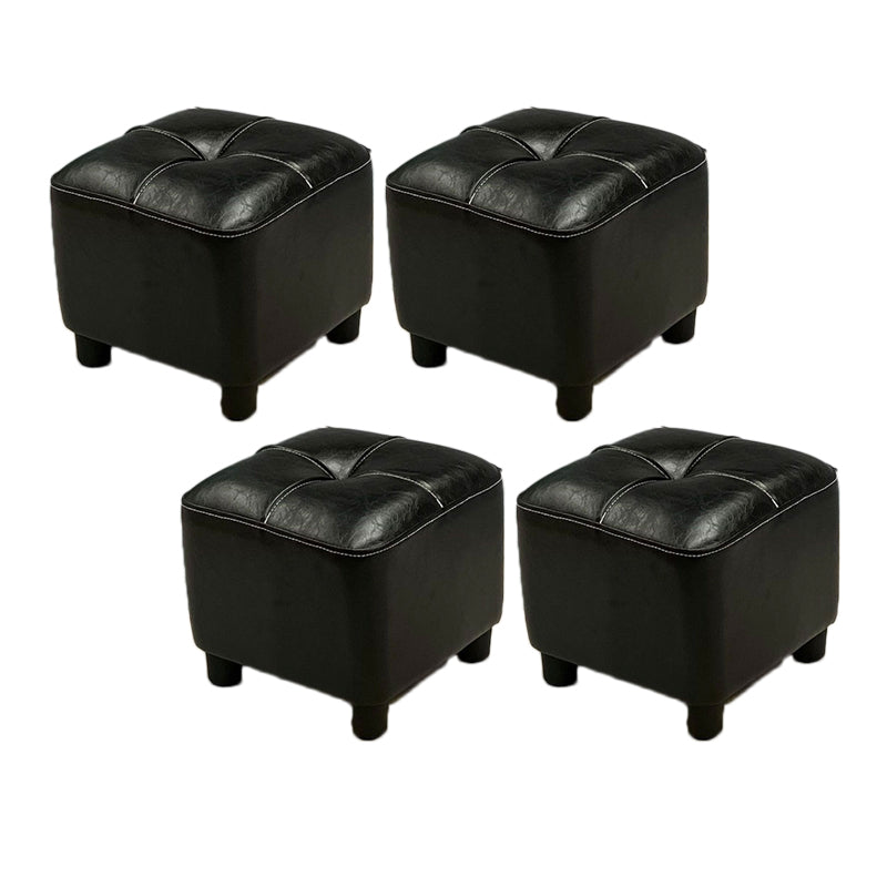 Modern Square Ottoman Plain Water Resistant Faux Leather Stain Resistant Tufted Ottoman