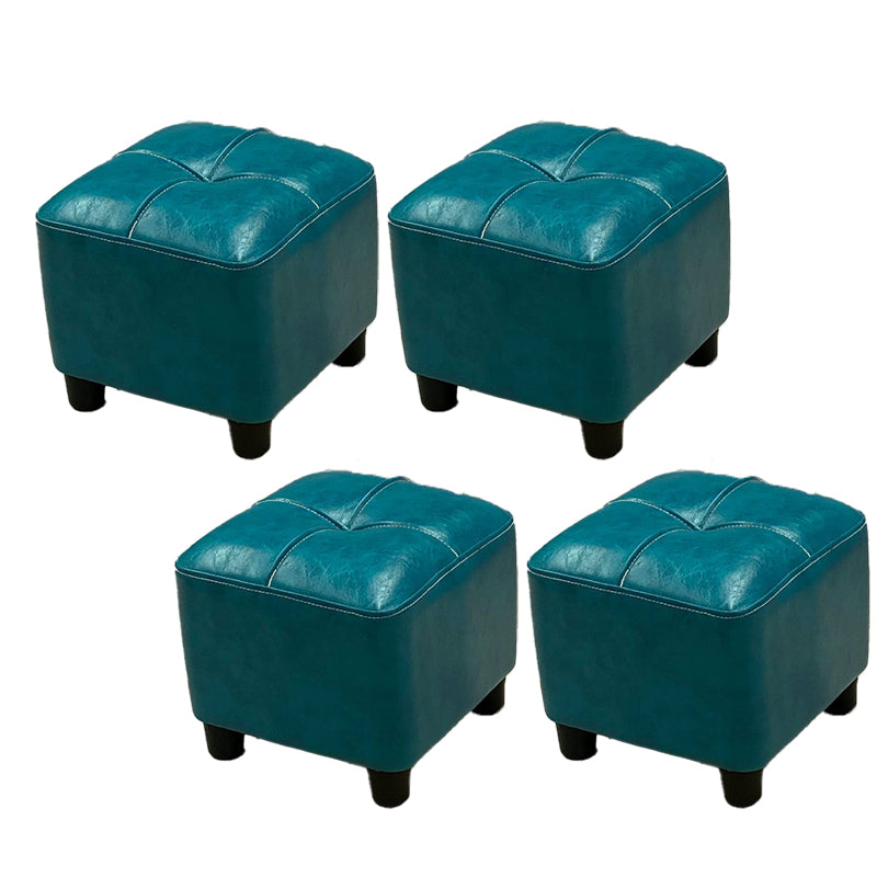 Modern Square Ottoman Plain Water Resistant Faux Leather Stain Resistant Tufted Ottoman