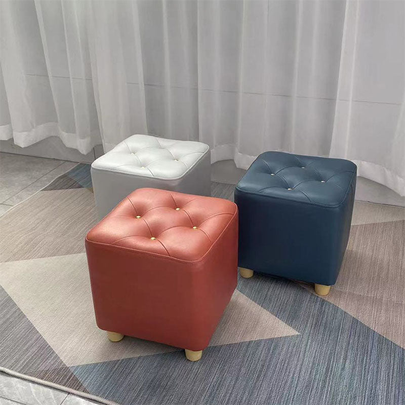 Modern Cotton Pouf Ottoman Plain Square Tufted Water Resistant Chair Pouf