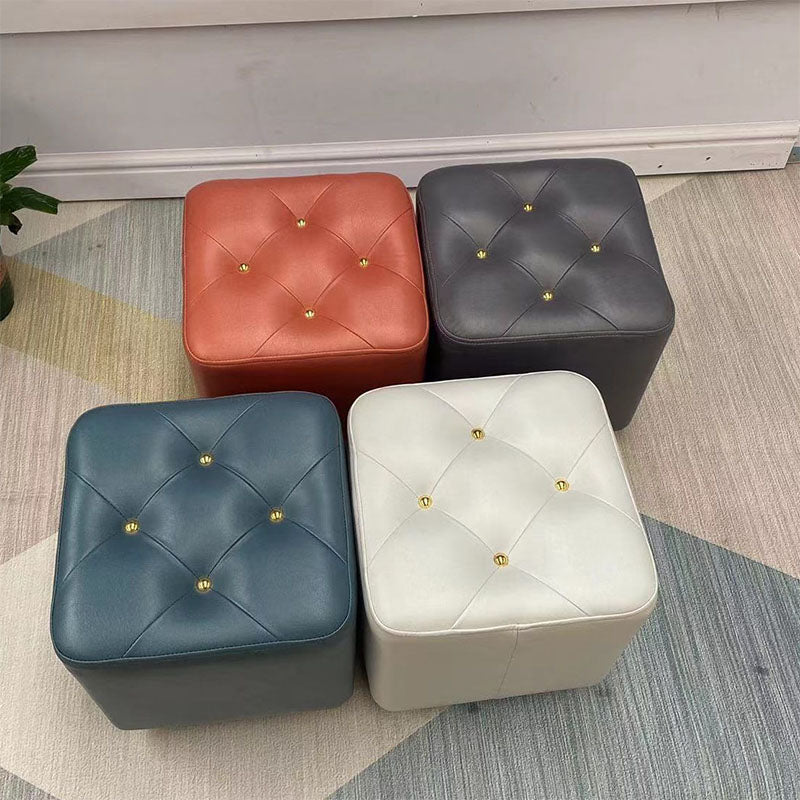 Modern Cotton Pouf Ottoman Plain Square Tufted Water Resistant Chair Pouf