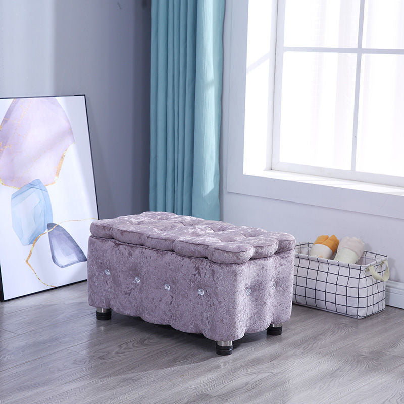 Glam Plain Storage Pouf Plain Velvet Tufted with Storage Rectangle Couch Ottoman
