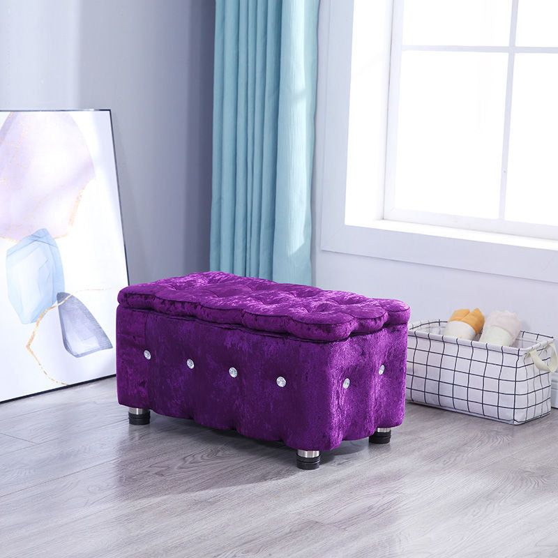 Glam Plain Storage Pouf Plain Velvet Tufted with Storage Rectangle Couch Ottoman